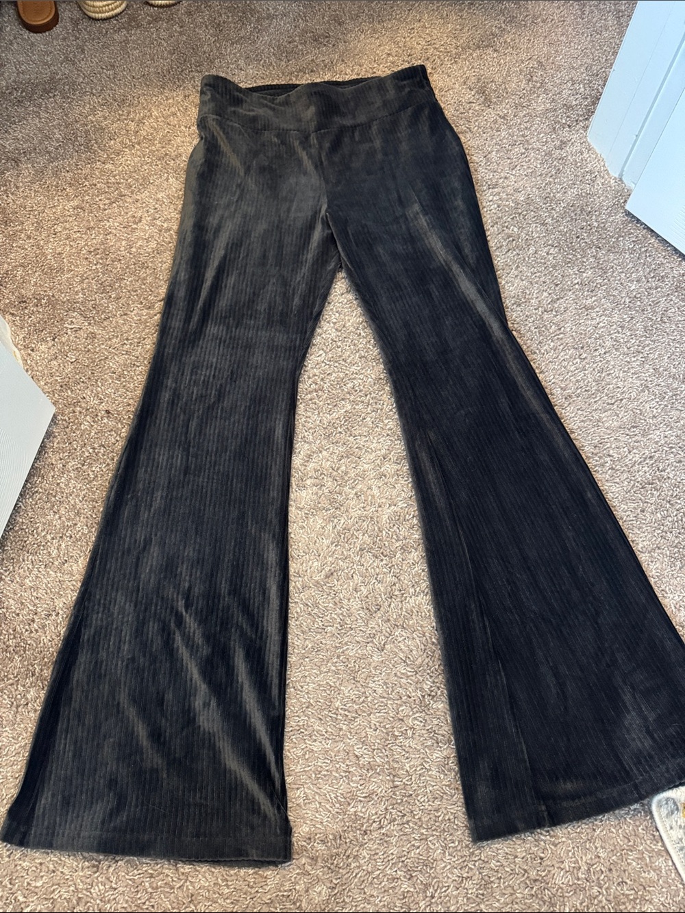Women's Black Ribbed Flare Pants